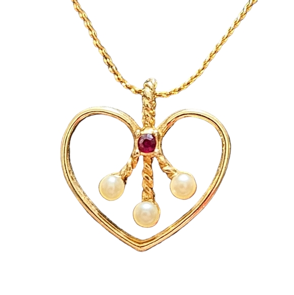 18" Gold Tone with Red Centre Stone Necklace L11 - Picture 2 of 3